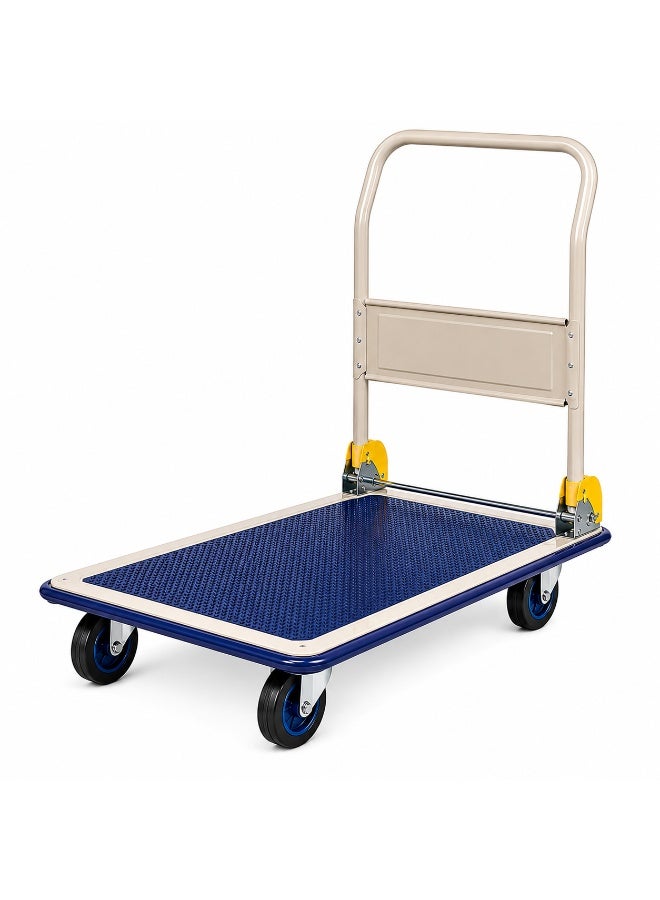 Prestar Heavy Duty Platform Trolley, Metal Warehouse Cart with Zinc-Plated Steel Frame, 100mm Castor Wheels, Non-Slip Platform, Commercial Transport Trolley NB-101 - Image 1