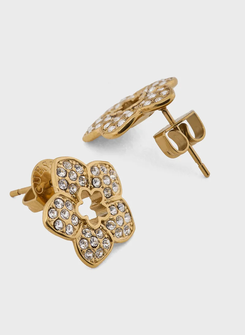 جس Ladies ER 14MM PAVE FLOWER STUDS