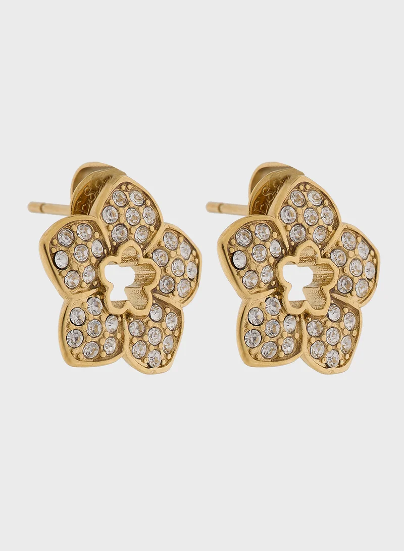 جس Ladies ER 14MM PAVE FLOWER STUDS