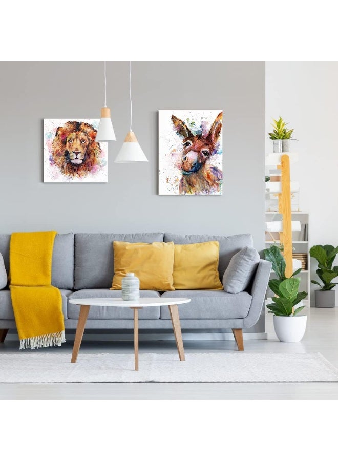 C8BUSIS Watercolor Donkey Wall Art Décor for Farmhouse, Animals Portrait Splatter and Splotches Modern Colorful Canvas Prints Paintings for Bathroom Living room Kids Room Home Decoration, 12"x16" - Image 3