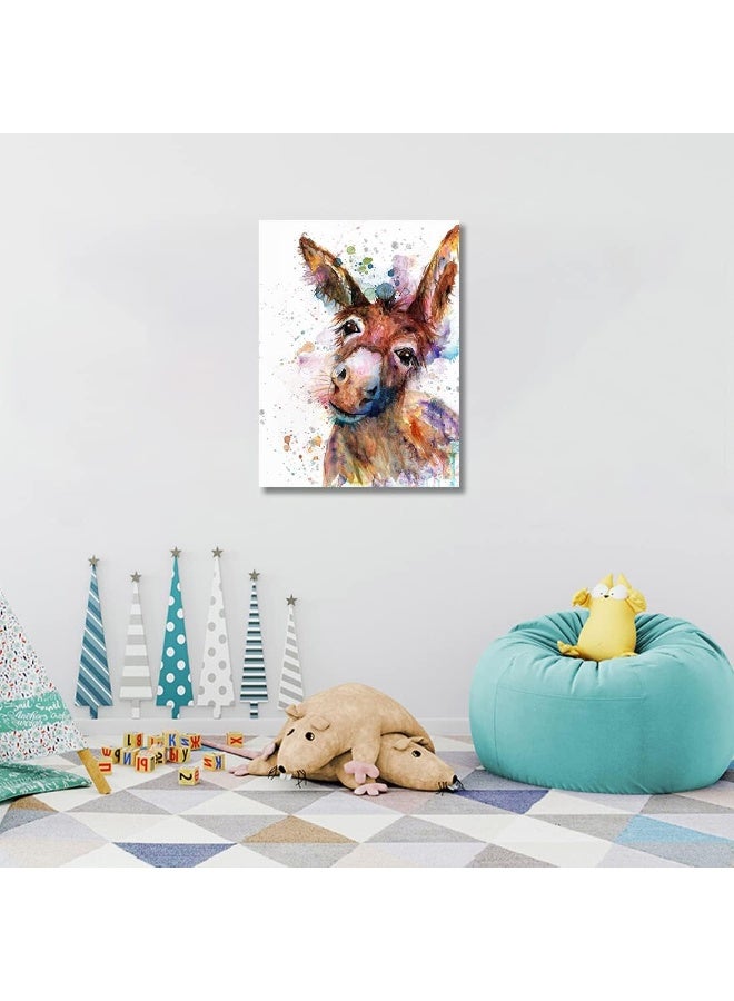 C8BUSIS Watercolor Donkey Wall Art Décor for Farmhouse, Animals Portrait Splatter and Splotches Modern Colorful Canvas Prints Paintings for Bathroom Living room Kids Room Home Decoration, 12"x16" - Image 5