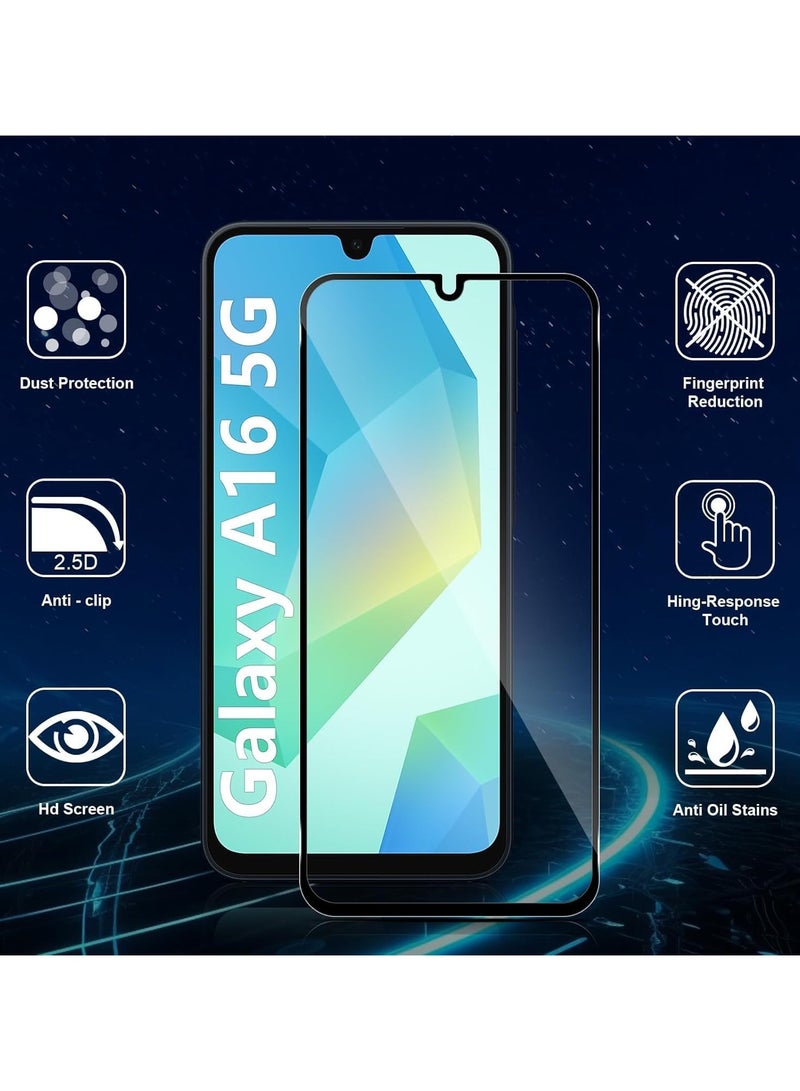 Muzz For Samsung Galaxy A16 Screen Protector Full Curved Tempered Glass Full Adhesive Full Coverage Bubble-Free Anti Scratch HD Clear High Responsive for Samsung Galaxy A16 Black 2 Pack - Image 2