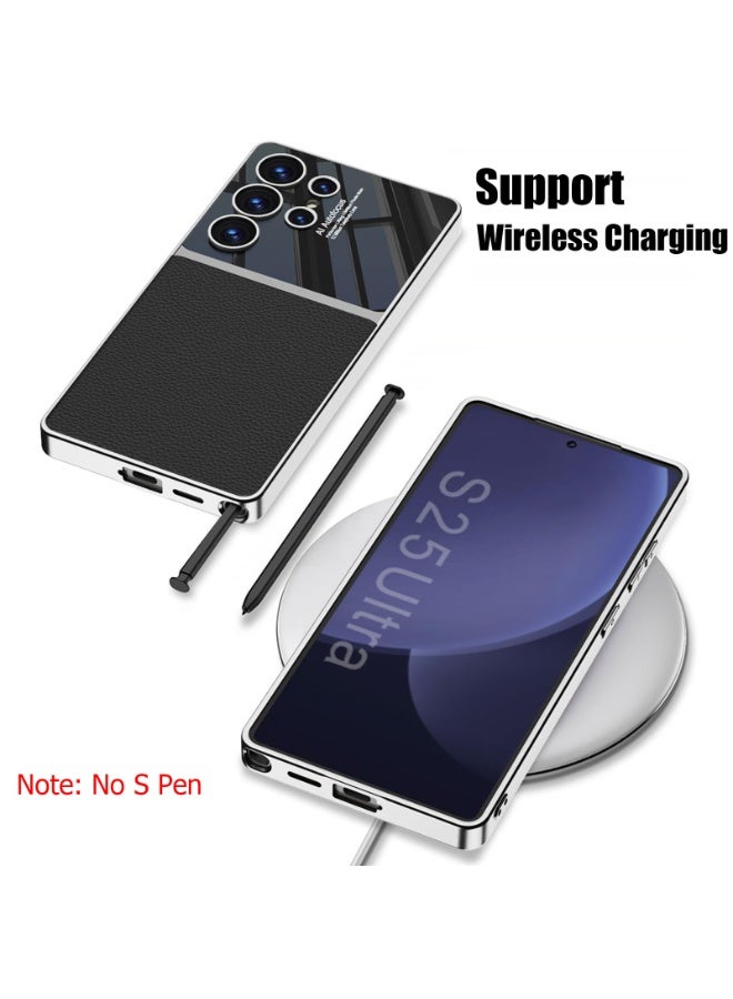 Leather Case for Sumsung Galaxy S25 Ultra Case, Luxury PU Leather Case with Electroplate Frame, Shockproof Anti-Scratch Non-Slip Grip Full Protective Cover for Samsung S25 Ultra 5G - Image 5