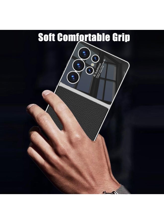 Leather Case for Sumsung Galaxy S25 Ultra Case, Luxury PU Leather Case with Electroplate Frame, Shockproof Anti-Scratch Non-Slip Grip Full Protective Cover for Samsung S25 Ultra 5G - Image 3