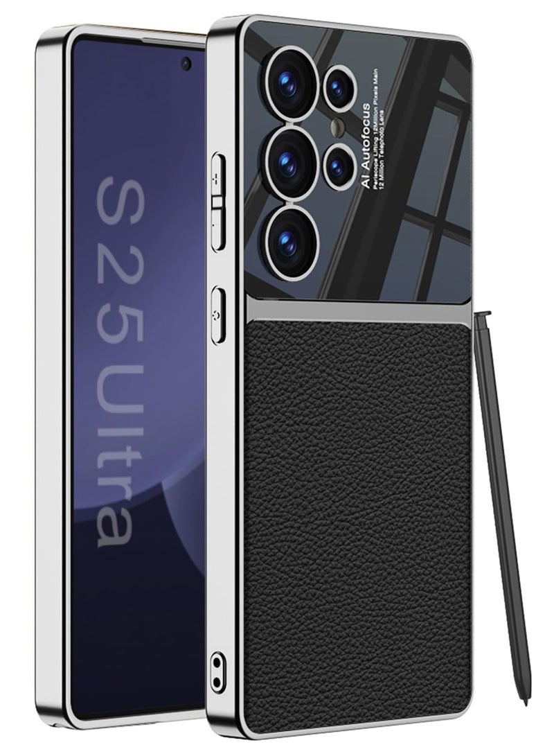 Leather Case for Sumsung Galaxy S25 Ultra Case, Luxury PU Leather Case with Electroplate Frame, Shockproof Anti-Scratch Non-Slip Grip Full Protective Cover for Samsung S25 Ultra 5G - Image 1