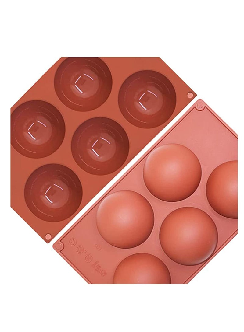 Chocolate Silicone Mould Sphere ound Baking Mold Extra Large non-stick 5-Cavity Semi Molds, 1 Packs Cocoa Bomb Ball Making Hot Bomb, Dome Mouse - Image 1