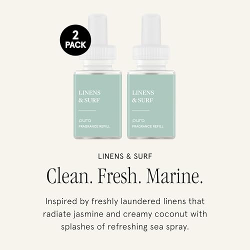 Pura Smart Home Air Diffuser - Smart Air Diffuser - Up to 120-Hours of Luxury Fragrance per Refill - Spring & Summer Fragrance - 2 Pack, Linens & Surf - Image 2