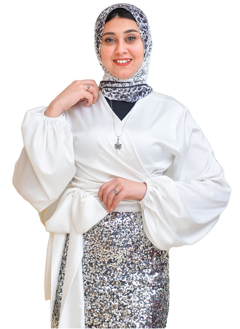 ماركة غير محددة - بلوزه ستان باللون الأبيض جميله - Image 1