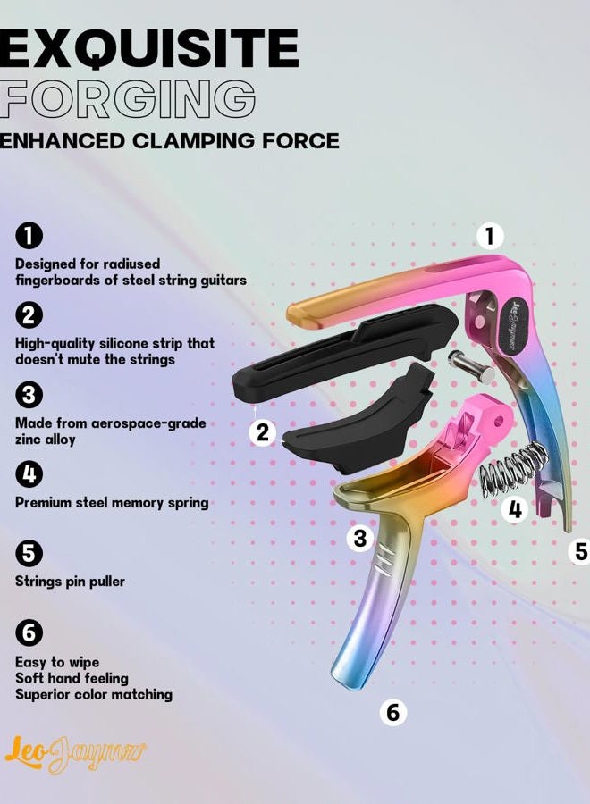 Leo Jaymz Heavy Duty Guitar Capo for Acoustic/Electric Guitars, Guitar Clip made of Zinc Alloy Metal, Guitar Clamp for Bass Classical Guitar, Ukulele, Mandolin,Banjo (Dazzling Purple) - Image 5