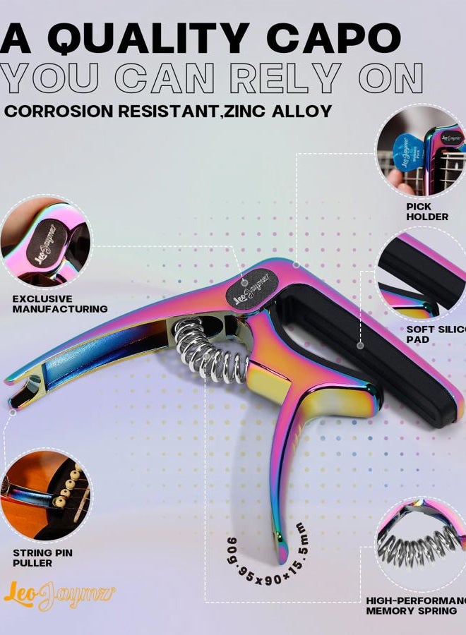 Leo Jaymz Heavy Duty Guitar Capo for Acoustic/Electric Guitars, Guitar Clip made of Zinc Alloy Metal, Guitar Clamp for Bass Classical Guitar, Ukulele, Mandolin,Banjo (Dazzling Purple) - Image 3