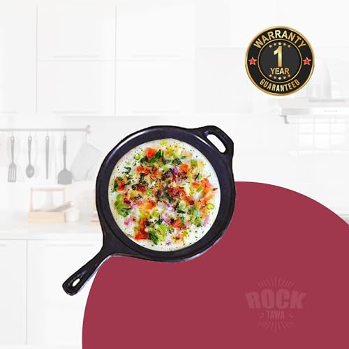 Rock Tawa Cast Iron Dosa Tawa 12 Inch with Handle Pre-Seasoned Cast Iron Skillet (Black) - Image 2
