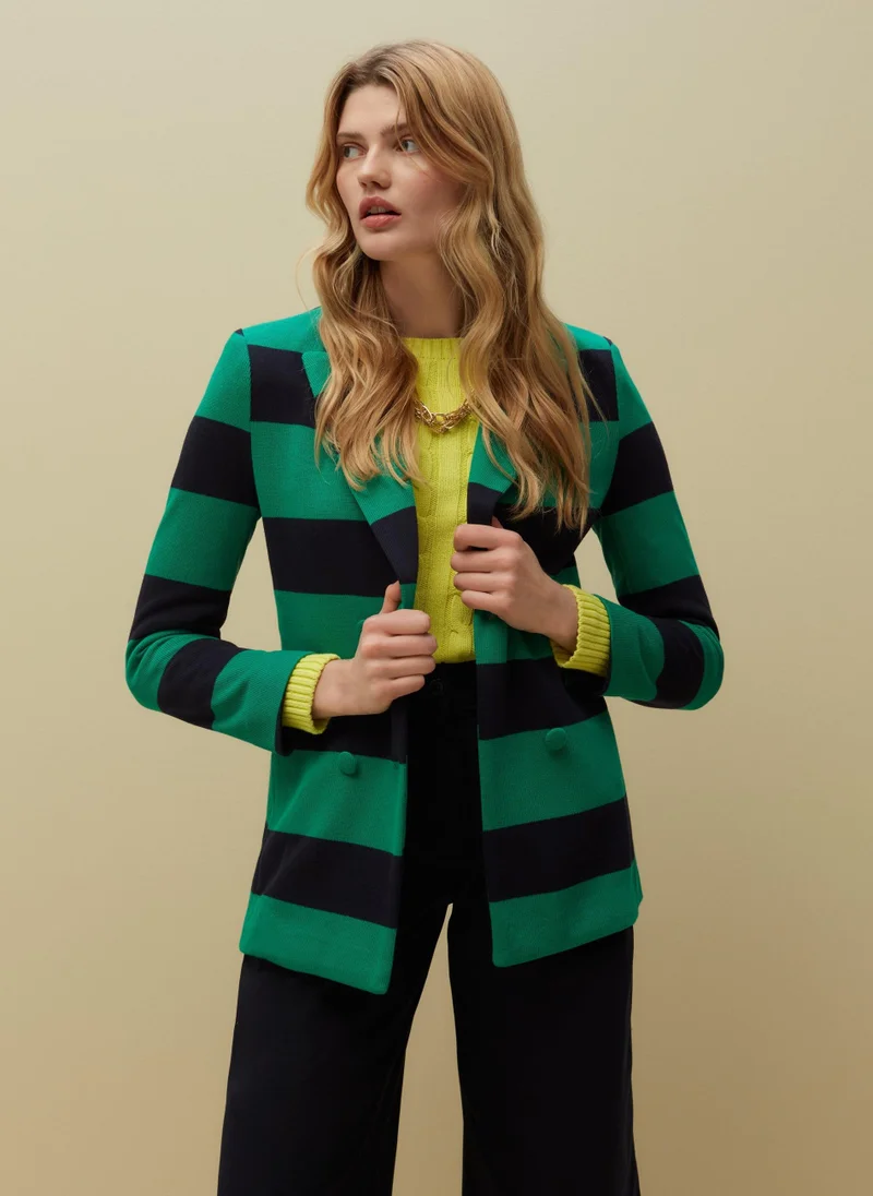 او في اس Ovs Piombo Double-Breasted Striped Blazer