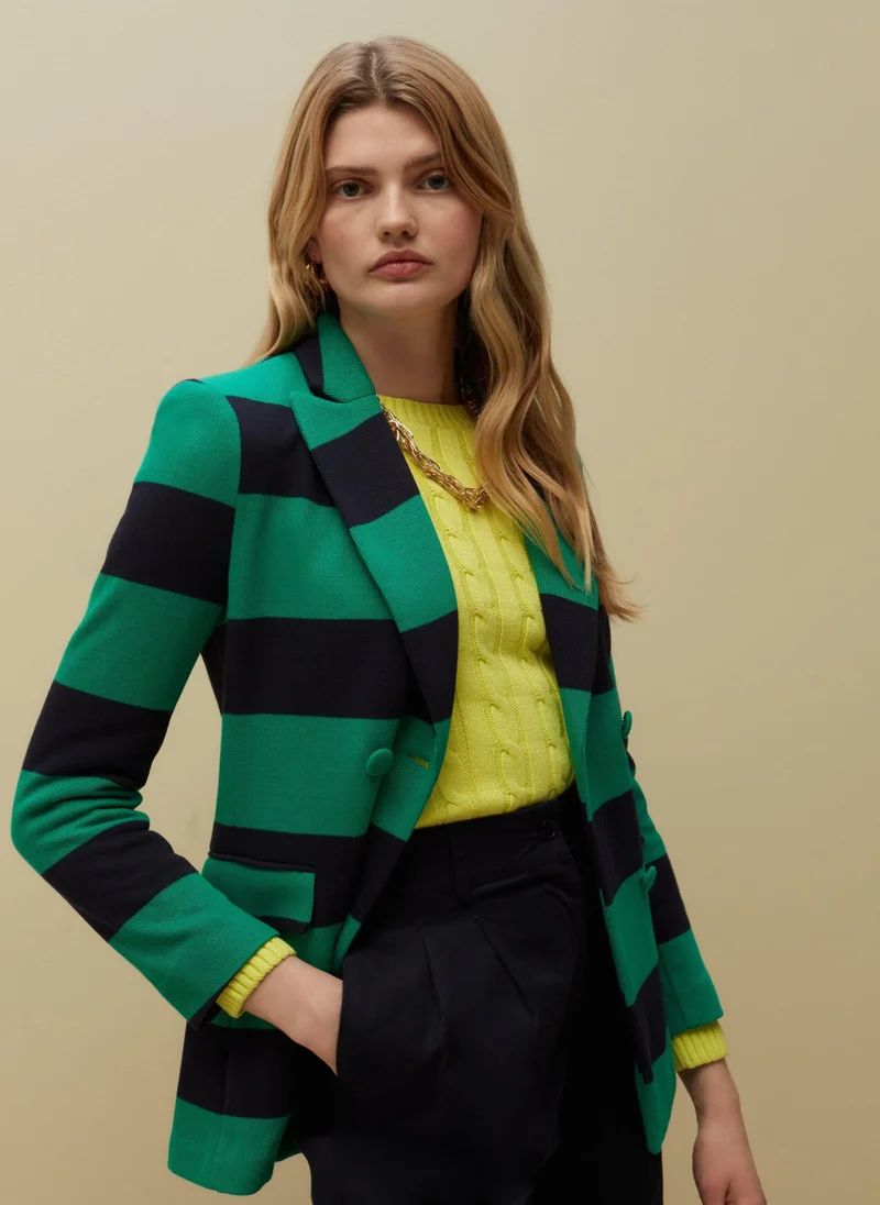 او في اس Ovs Piombo Double-Breasted Striped Blazer