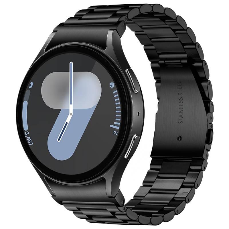 AD Black Stainless Steel Link Smartwatch Band Compatible with Samsung Galaxy Watch 4 with Adjustable Fit Replacement Strap for Daily Wear - Image 1