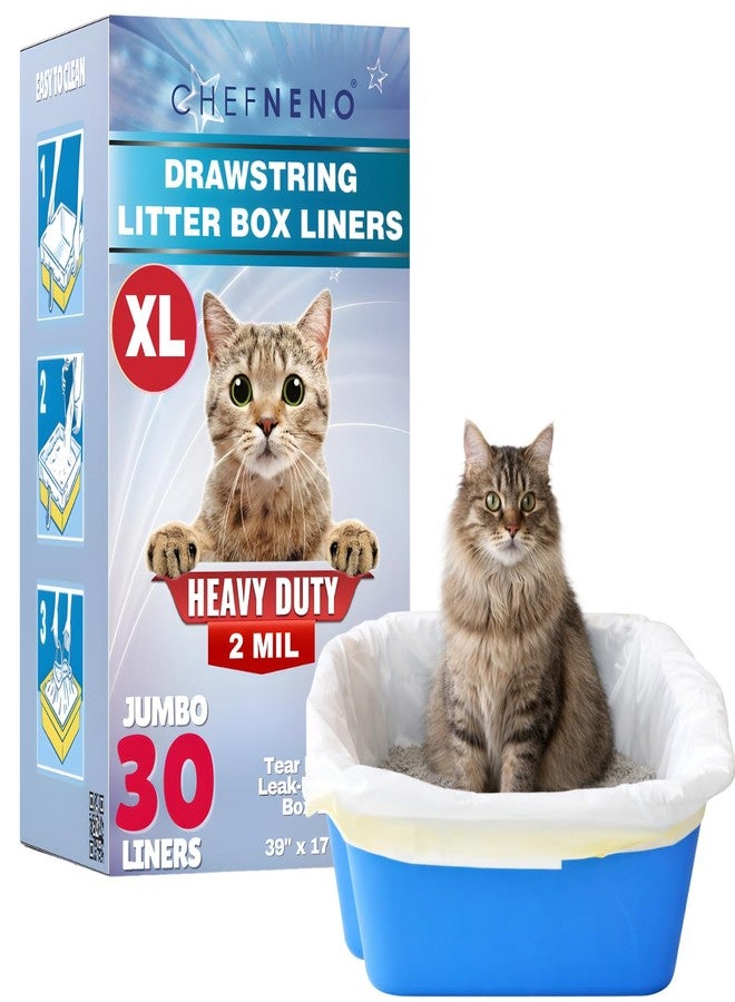 CHEFNENO Cat Litter Box Liners Drawstring XL (30 Bags) 39" x 17" Super Jumbo Scratch Resistant Extra Heavy 2 Mil Disposable Litter Box Liner Cat Litter Tray Bags (30 Count) - Image 1