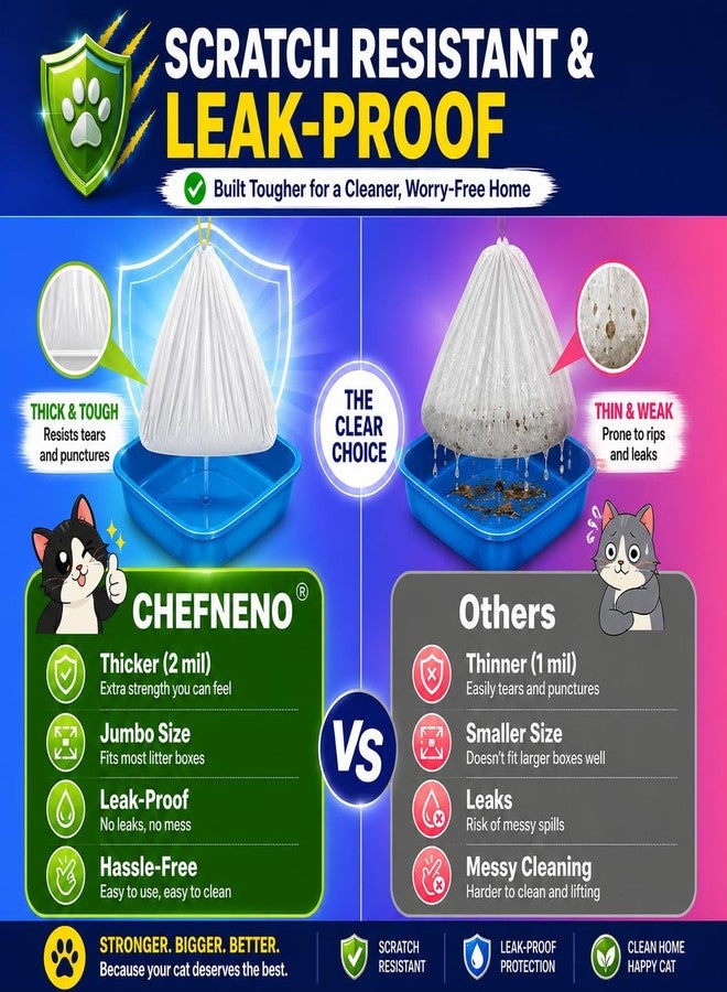 CHEFNENO Cat Litter Box Liners Drawstring XL (30 Bags) 39" x 17" Super Jumbo Scratch Resistant Extra Heavy 2 Mil Disposable Litter Box Liner Cat Litter Tray Bags (30 Count) - Image 5