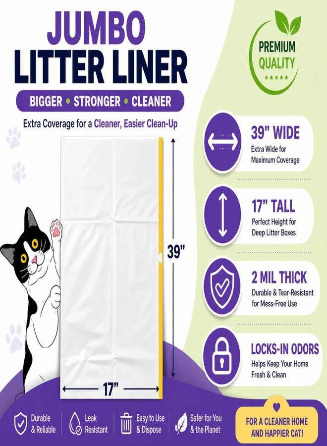 CHEFNENO Cat Litter Box Liners Drawstring XL (30 Bags) 39" x 17" Super Jumbo Scratch Resistant Extra Heavy 2 Mil Disposable Litter Box Liner Cat Litter Tray Bags (30 Count) - Image 2