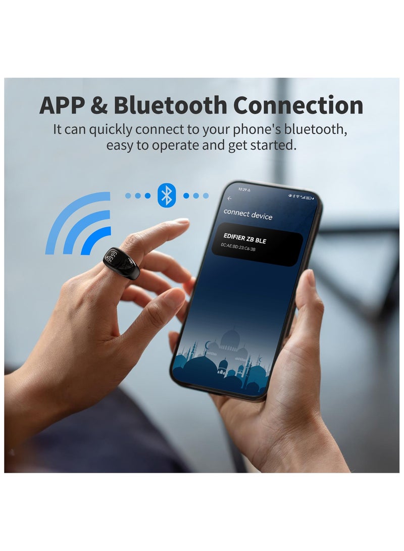 خاتم التسبيح الرقمي الذكي المحسن، خاتم تسبيح صلاة المسلمين، تذكير بأوقات الصلاة، عداد تسبيح بشاشة OLED بثلاثة أحجام (18 و20 و22 مم) - Image 3