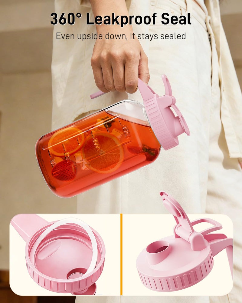 OneDream 64 oz Glass Pitcher with Lid, Large Wide Mouth Mason Jar with Pour Spout, Pink Sun Tea Jar for Outside, Glass Water Pitcher Great for Drink, Cold Beverages and Breast Milk - Image 3