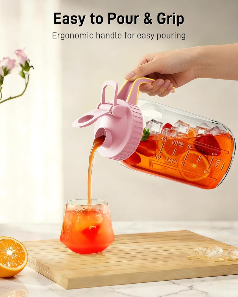 OneDream 64 oz Glass Pitcher with Lid, Large Wide Mouth Mason Jar with Pour Spout, Pink Sun Tea Jar for Outside, Glass Water Pitcher Great for Drink, Cold Beverages and Breast Milk - Image 4