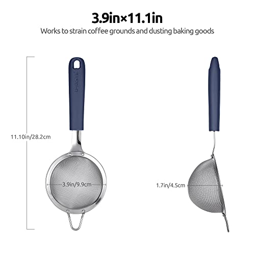 U-Taste 18/8 Stainless Steel Mesh Strainer: U-Taste 3.9 Inch Kitchen Fine Mesh Sieve Food Colander with Riveted Sturdy Silicone Handle and 30 Mesh Hole for Straining Flour, Quinoa, Tea, Juice (Midnight Blue) - Image 2