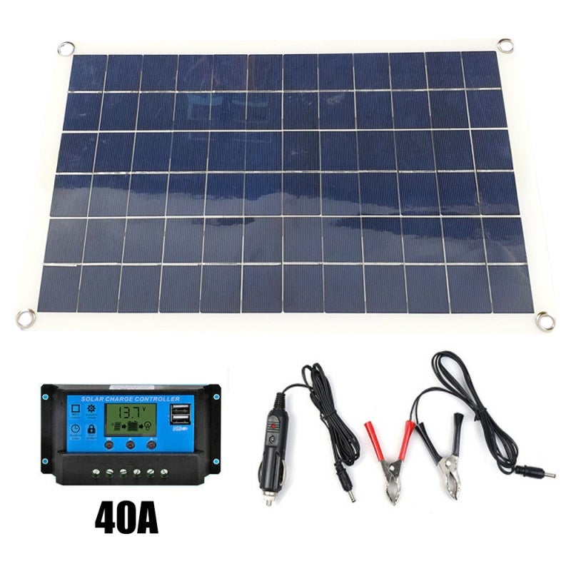 50W 12V/5V Monocrystalline Silicon Solar Panel Dual Output USB Solar-Battery-Charger with 10/20/30A/40A/50A Solar Charge Controller - Image 1
