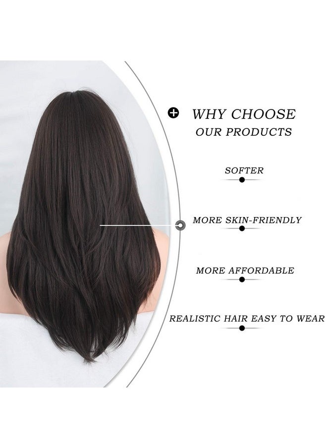 7JHH WIGS 7JHH WIGS Long Natural Black Wig with Bangs Straight Wigs for Women,Heat Resistant Layered Synthetic Wigs for Daily Use  - Image 4