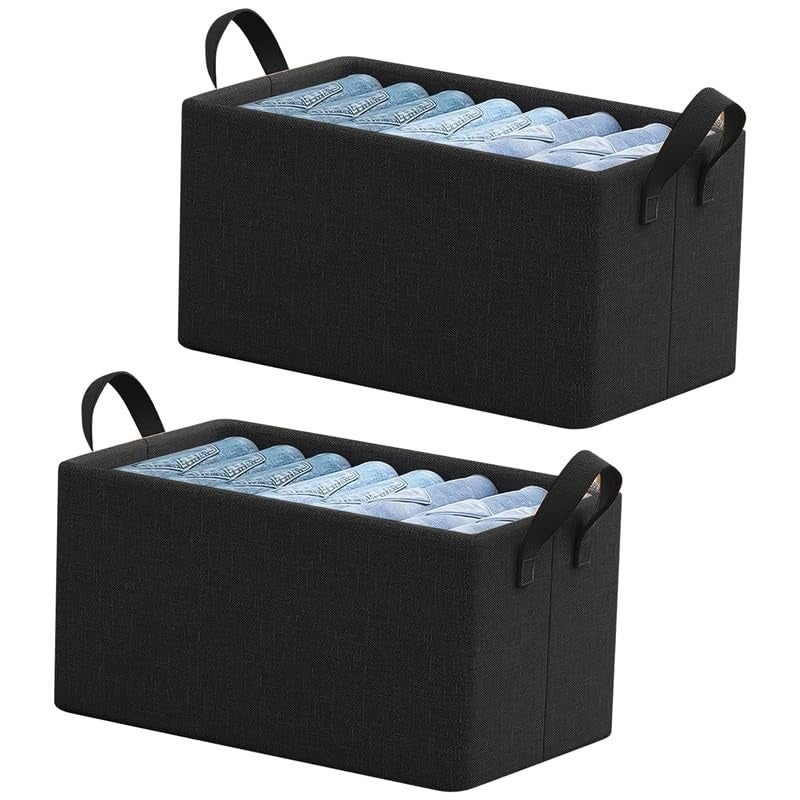 PulGos PulGos 2 Pieces Foldable Wardrobe organizer for Clothes Storage Baskets Fabric Storage Box with Handles Closet Drawer Organizers Shelf Basket for Storage Clothes Pants Jeans ToysBlack - Image 1