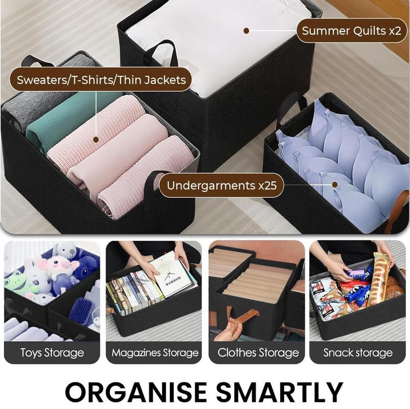 PulGos PulGos 2 Pieces Foldable Wardrobe organizer for Clothes Storage Baskets Fabric Storage Box with Handles Closet Drawer Organizers Shelf Basket for Storage Clothes Pants Jeans ToysBlack - Image 3