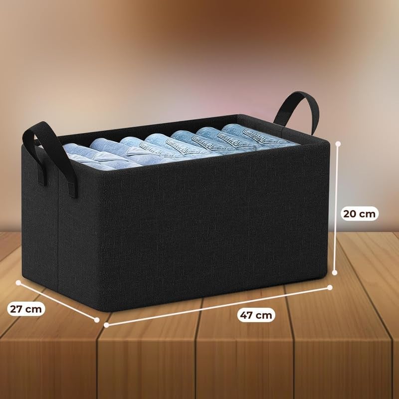 PulGos PulGos 2 Pieces Foldable Wardrobe organizer for Clothes Storage Baskets Fabric Storage Box with Handles Closet Drawer Organizers Shelf Basket for Storage Clothes Pants Jeans ToysBlack - Image 2