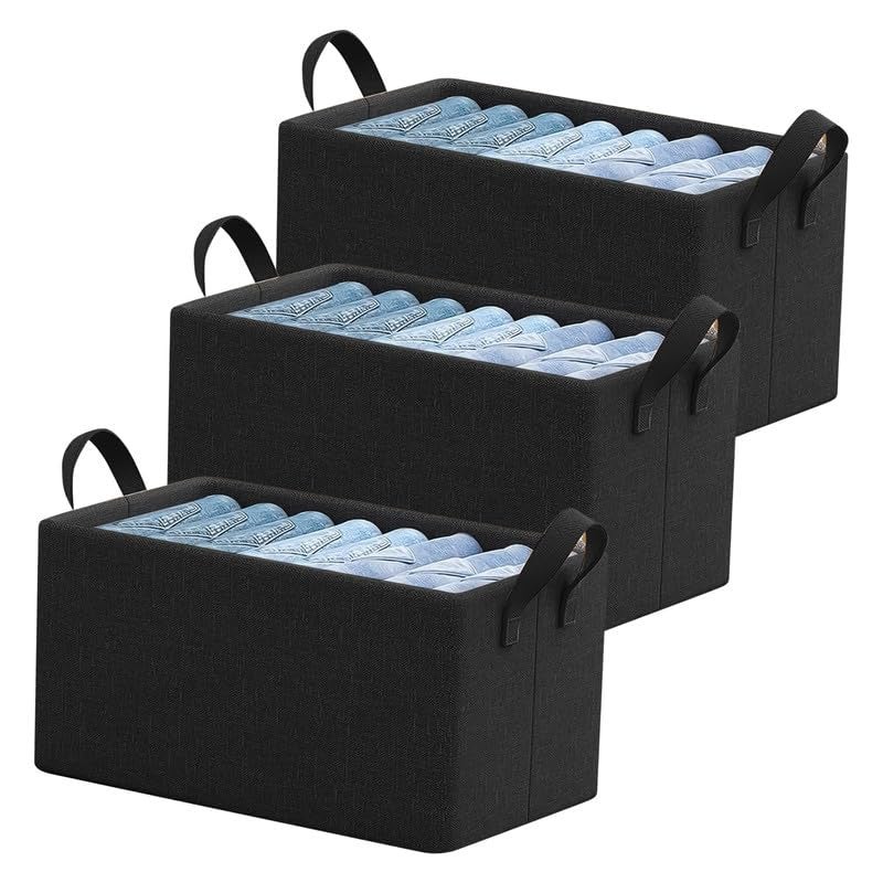 PulGos PulGos 2 Pieces Foldable Wardrobe organizer for Clothes Storage Baskets Fabric Storage Box with Handles Closet Drawer Organizers Shelf Basket for Storage Clothes Pants Jeans ToysBlack - Image 5