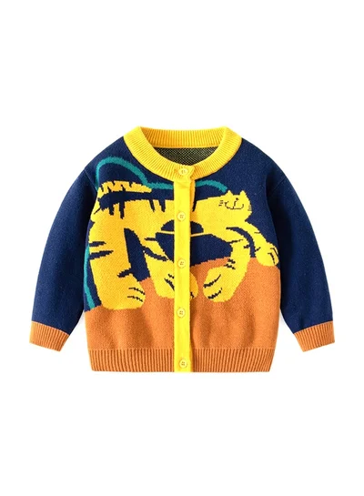 LITTLE SURPRISE BOX Blue & Orange In the Wild Theme Cardigan/Warmer/Sweater for Toddlers & Kids