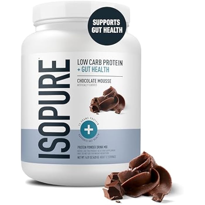 Isopure Protein + Gut Health & Immune Support Powder, Chocolate Mousse, 25g Whey Protein with Prebiotics & Vitamins, 12 Servings (Pack of 1) - Image 2