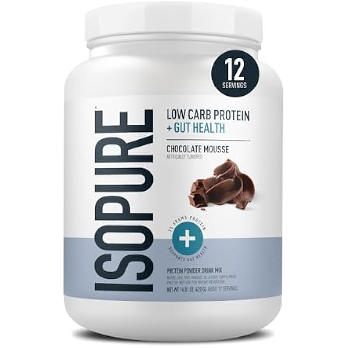 Isopure Protein + Gut Health & Immune Support Powder, Chocolate Mousse, 25g Whey Protein with Prebiotics & Vitamins, 12 Servings (Pack of 1) - Image 1