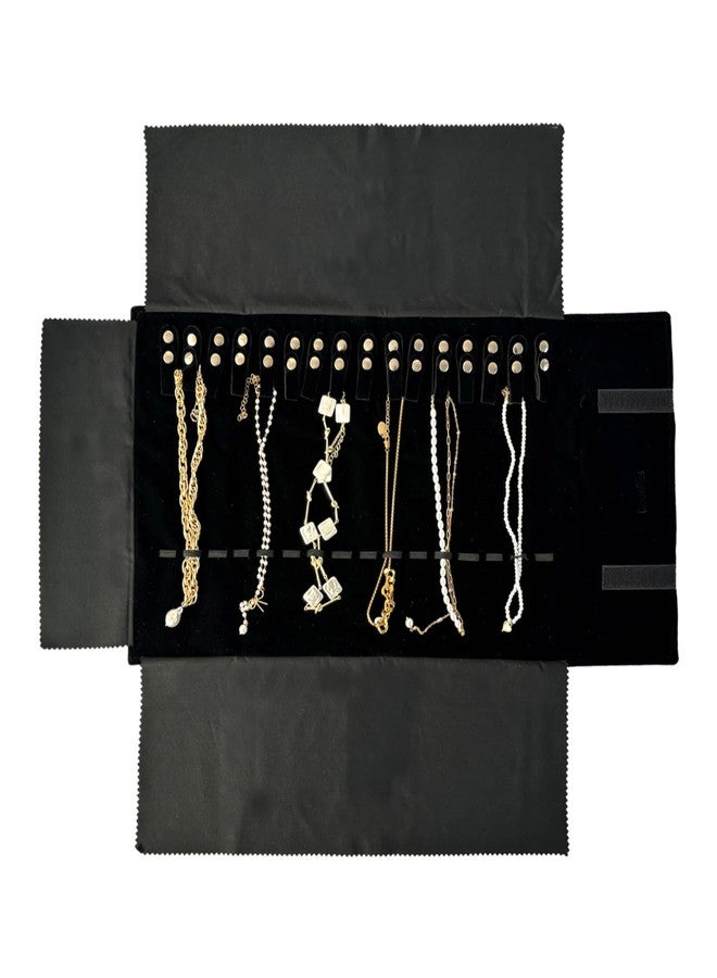 UnionPlus Velvet Travel Jewelry Roll Bag Organizer for Necklace, Elastic Band and Anti-winding, Black - Image 1