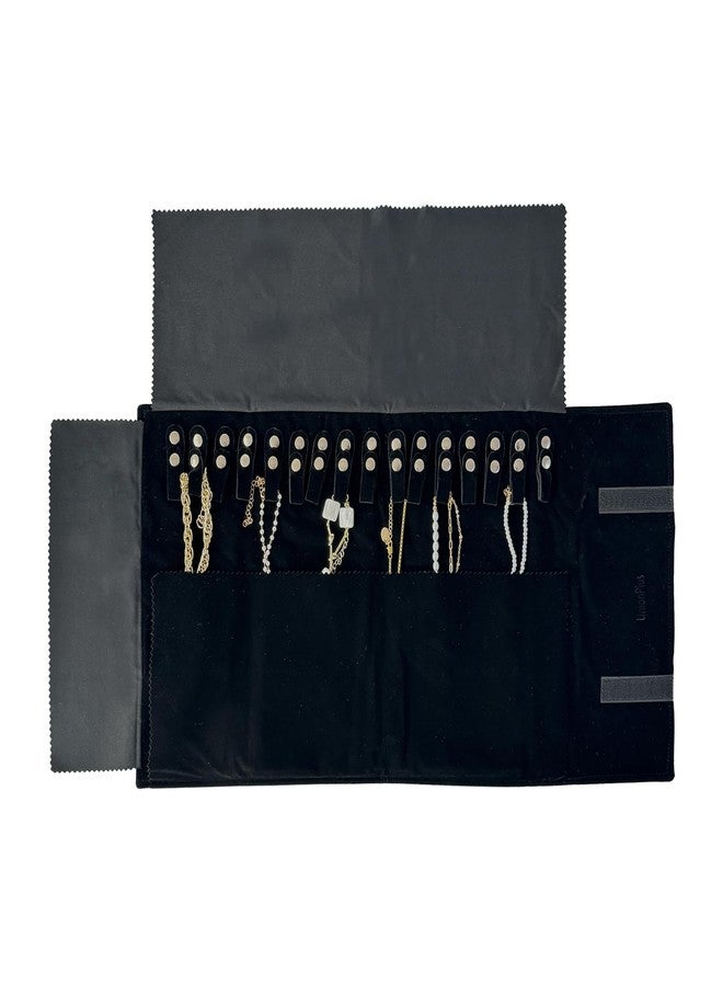 UnionPlus Velvet Travel Jewelry Roll Bag Organizer for Necklace, Elastic Band and Anti-winding, Black - Image 3