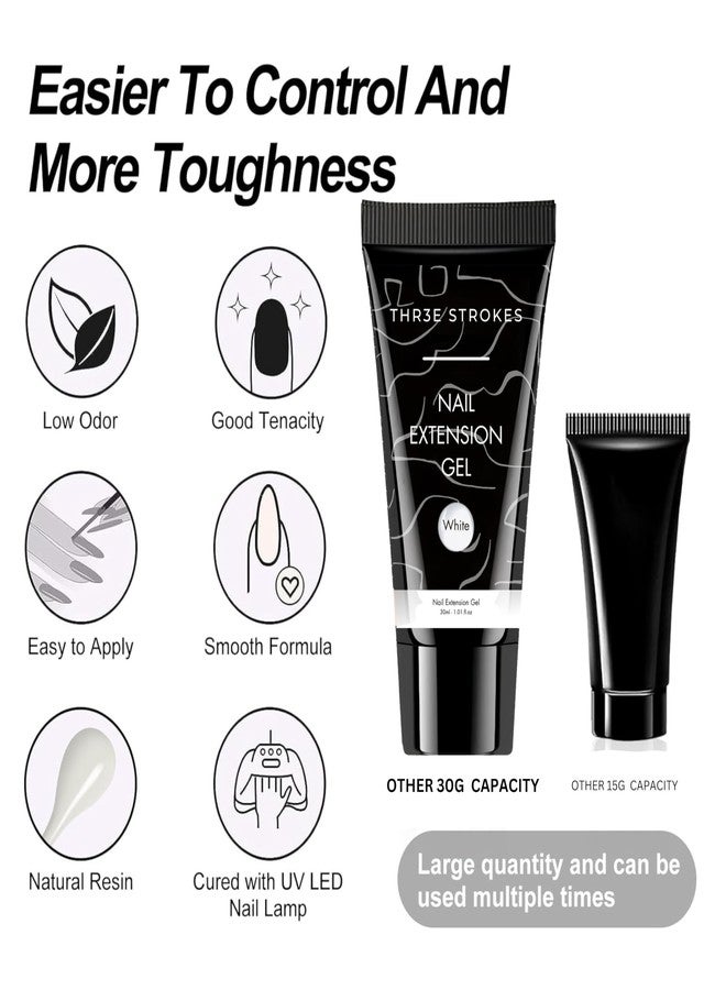 THR3E STROKES 30 Ml Poly Gel Tubes Polygel For Shiny Finish Nails Extensions Finger Nail Art Manicure Acrylic Gel Varnish Hybrid Uv Poly Gel Professional Salon Shiny Nail Diy Gift For Women (White) - Image 3