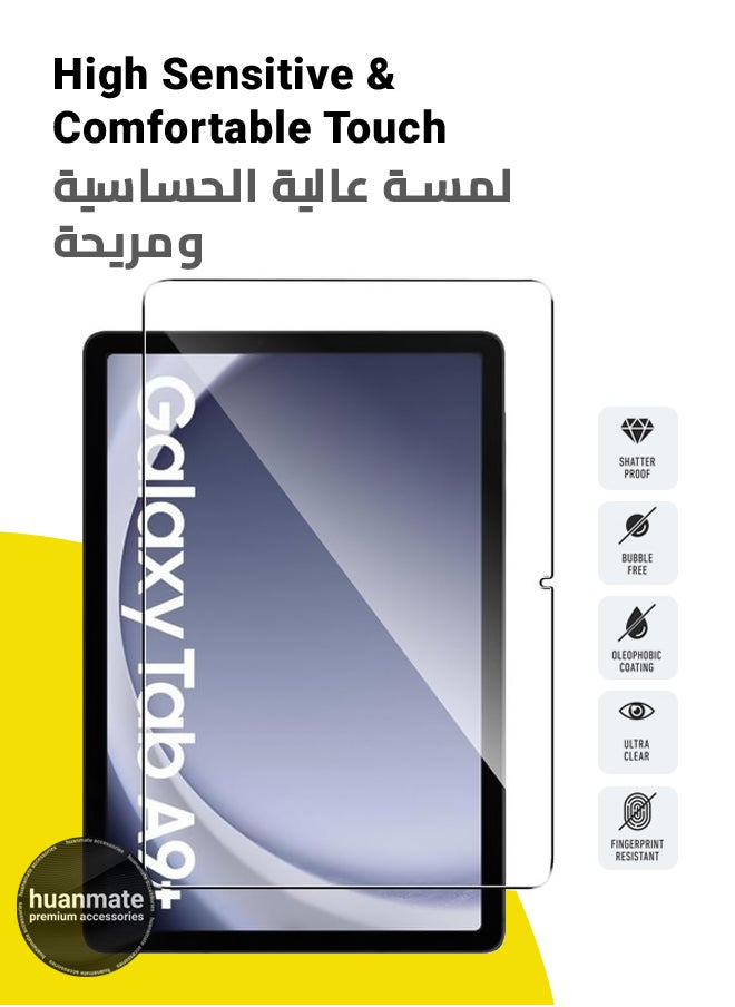huanmate - 2 Pieces Samsung Galaxy Tab A9 Plus 11 Inch Tempered Glass Screen Protector – High Transparency, Delicate Touch, Anti-Explosion, Screen Protector for Samsung Galaxy Tab A9 Plus 11 Inch - Image 1