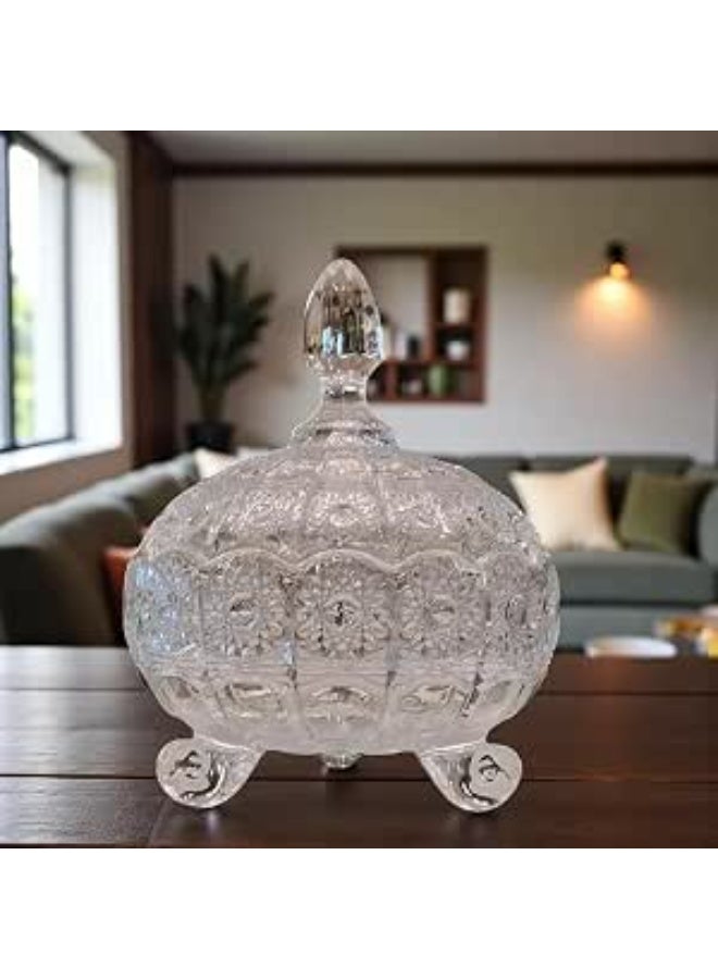 Glass Bonbonniere with Three Legs and Embossed Leaf Design LXTG6105-2G