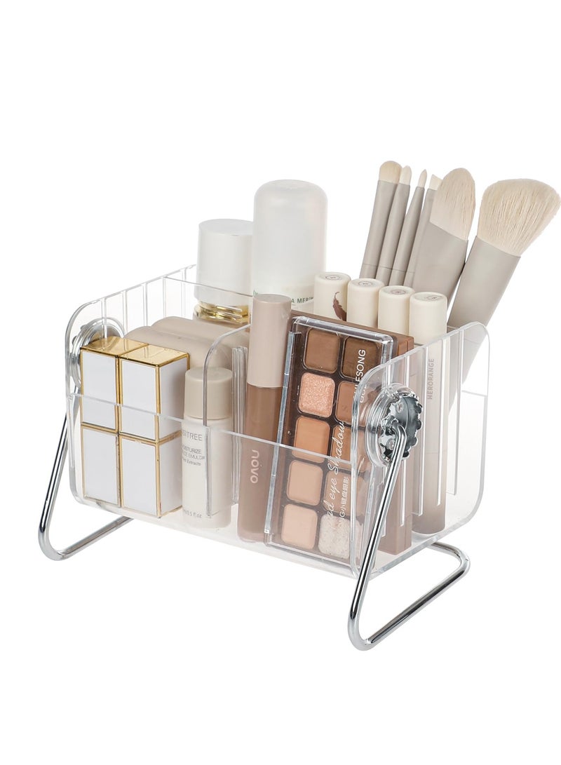 Excefore Acrylic Makeup Brush Organizer, 6 Compartment, Clear Makeup Brush Organizer, Kitchen Cutlery Holder Cosmetic Storage Office Desktop and Drawers Organizer Trays - Image 1