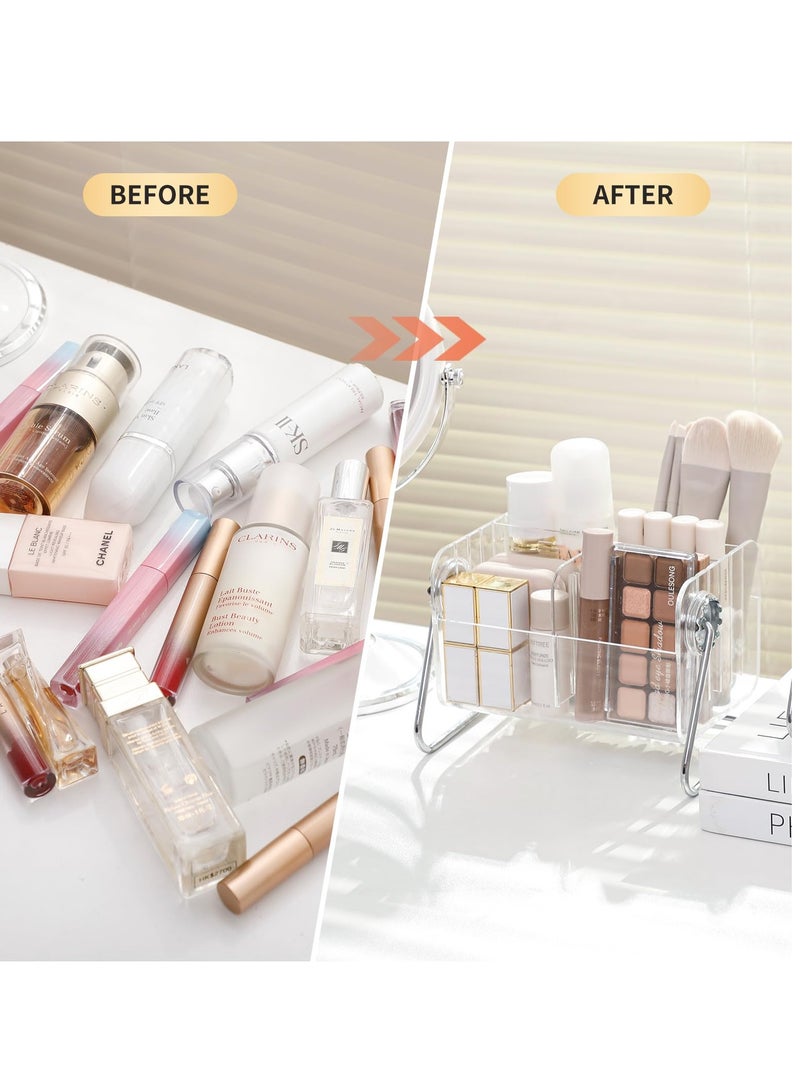 Excefore Acrylic Makeup Brush Organizer, 6 Compartment, Clear Makeup Brush Organizer, Kitchen Cutlery Holder Cosmetic Storage Office Desktop and Drawers Organizer Trays - Image 2