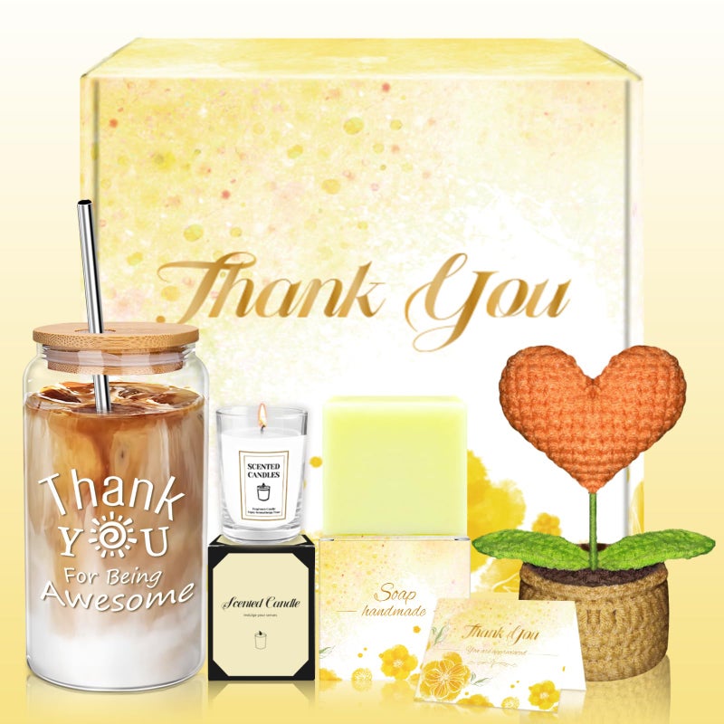 Nemlistey Thank You Gifts for Women, Employee Appreciation Gifts with 16 Oz Glass Cup, Scented Candle, Gift Baskets for Women, Coworker, Teacher, Birthday, Thanksgiving, Christmas, Anniversary (Yellow) - Image 1