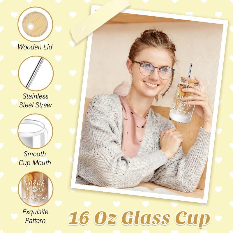 Nemlistey Thank You Gifts for Women, Employee Appreciation Gifts with 16 Oz Glass Cup, Scented Candle, Gift Baskets for Women, Coworker, Teacher, Birthday, Thanksgiving, Christmas, Anniversary (Yellow) - Image 2