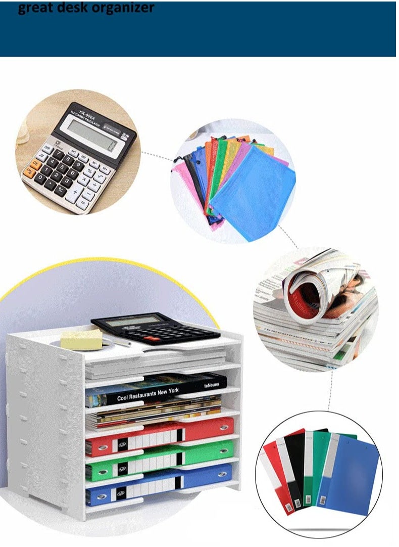 Kidle Desktop Paper Organizer Tray 4 Tier,Desk File Paper Sorter Tray Wooden Document Mail Letter Storage Tray White File Tray Rack for Office School Home Magazine Scrapbook Paper Folders  - Image 3