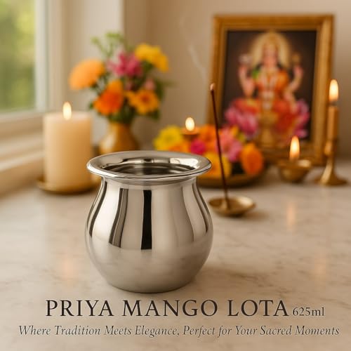 Priya Stainless Steel Heavy Lota | Mango Lota, 625ml | Durable & Rust-Resistant | Water Pot for Home & Puja | 1 Piece, Silver - Image 3