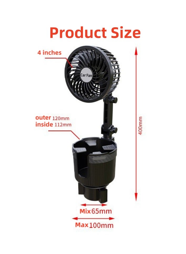 Loquat New 4-inch car mounted water cup holder fan, 2-in-1 insulated cup holder, car electric fan - Image 5