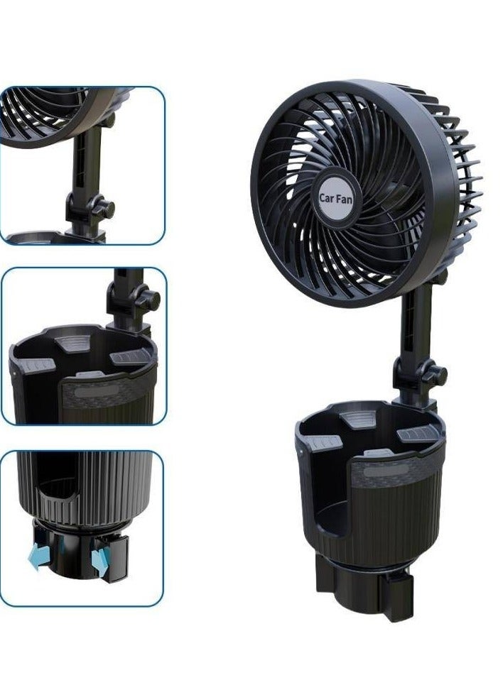 Loquat New 4-inch car mounted water cup holder fan, 2-in-1 insulated cup holder, car electric fan - Image 1