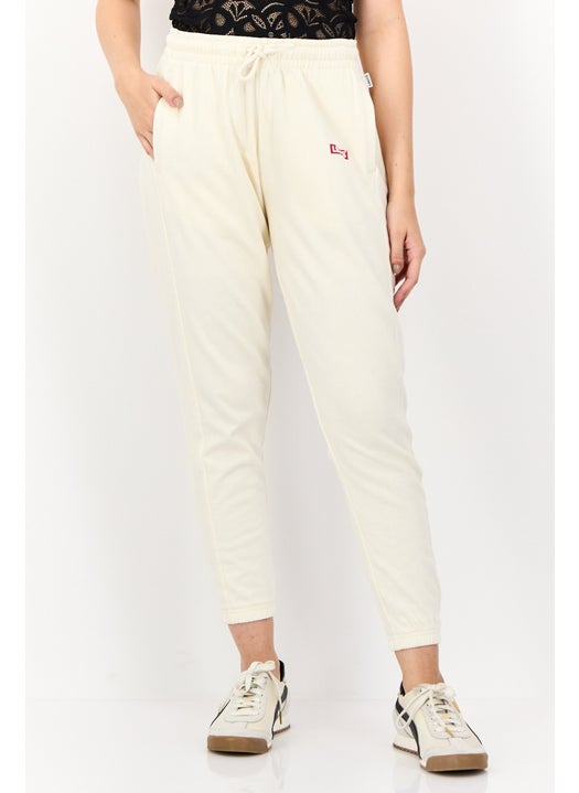 Women Regular Fit Drawstring Brand Logo Jogger Pants, Beige
