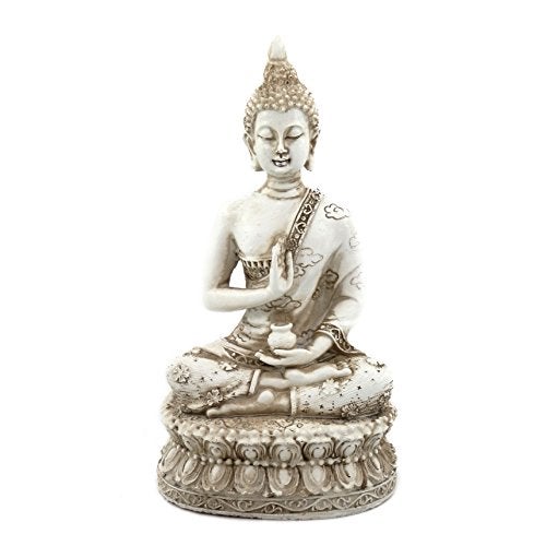 Ornerx Thai Sitting Buddha Statue for Home Decor Ivory 6.7 " - Image 1