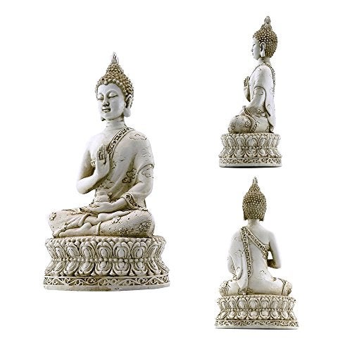 Ornerx Thai Sitting Buddha Statue for Home Decor Ivory 6.7 " - Image 2